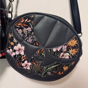 Love Pain and Stitches Hand Crafted Bat Mouth Pumpkin Bag Grey and Floral